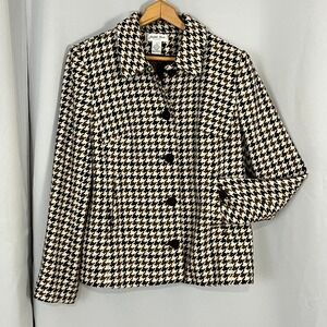 Judith Hart Women's Sz 14 Houndstooth Wool Blend Jacket VTG Y2K Academia Classic